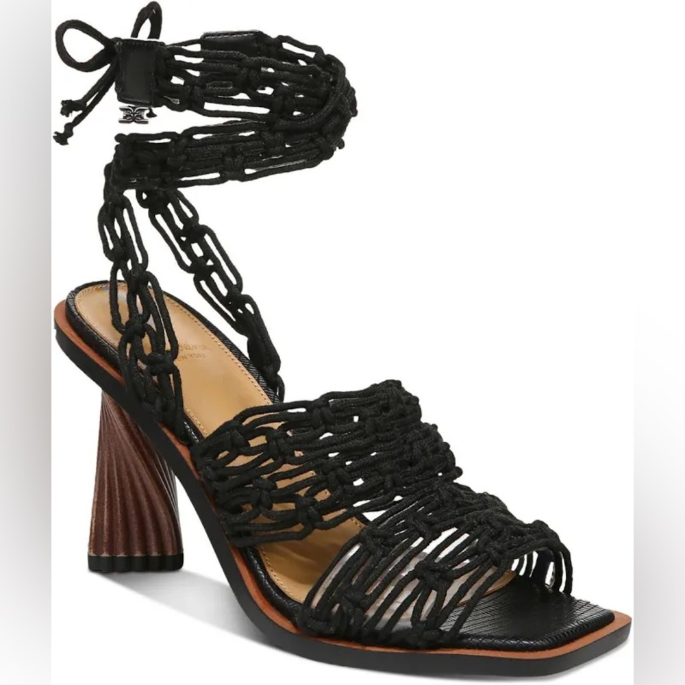 Sam Edelman Black Strappy Heels with Sculptural Design